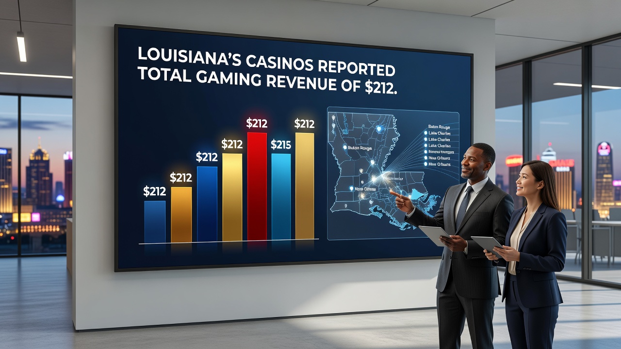 Riverboat casino exterior on Louisiana waterway with gaming signage visible